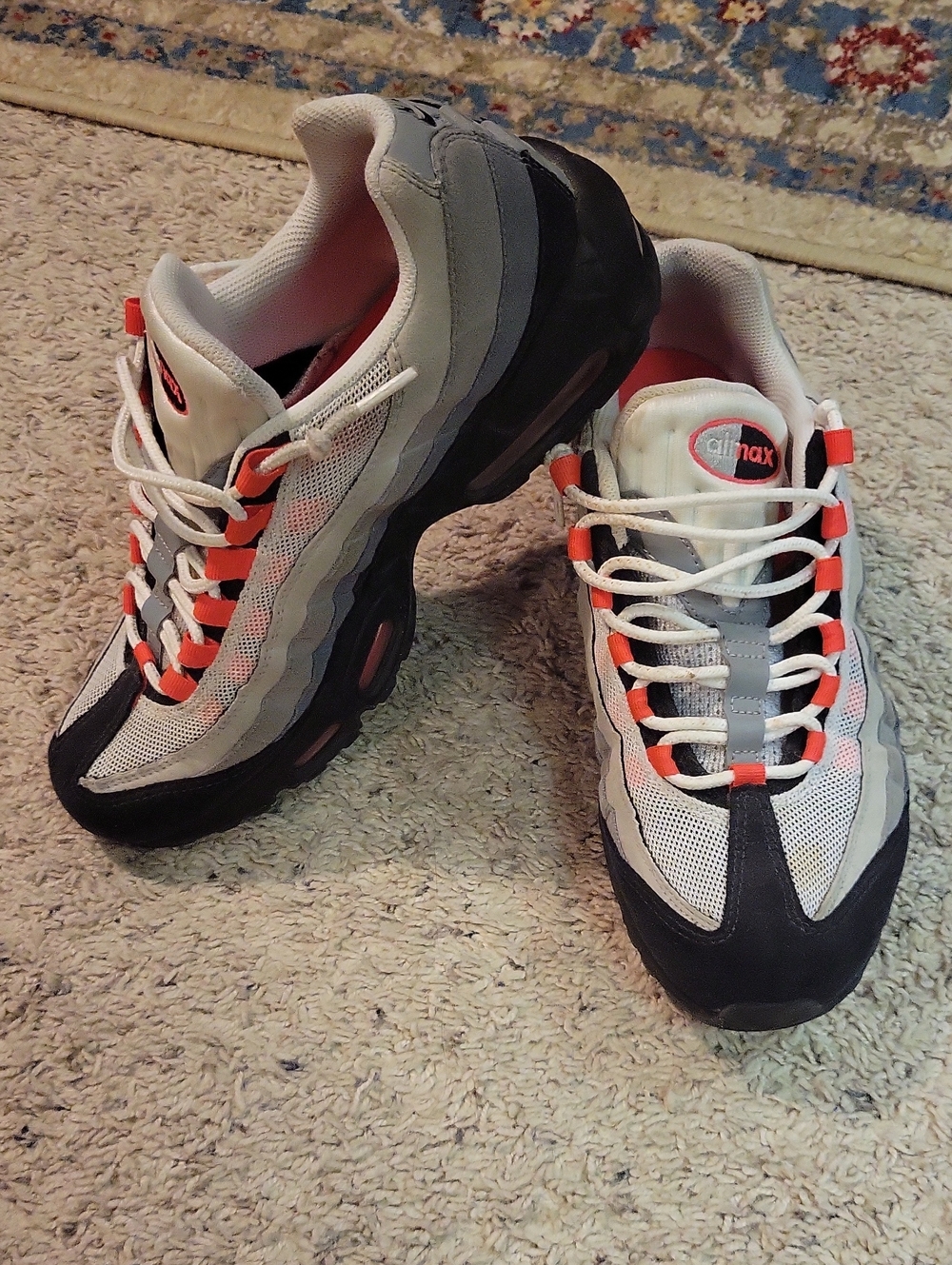 Nike Men's Air Max 95 Sneakers - White/Gray/Black with Orange Highlights
